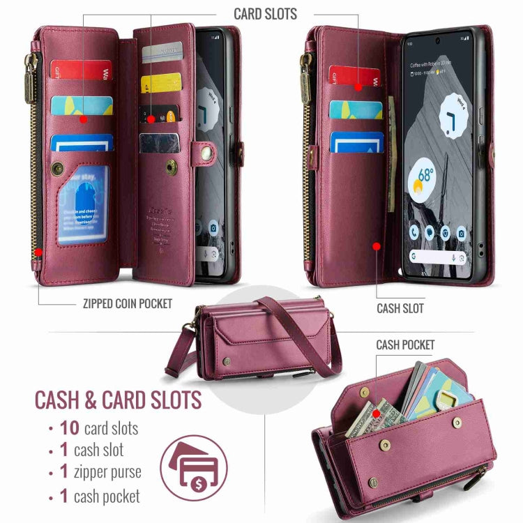 For Google Pixel 8 Pro CaseMe C36 Card Slots Zipper Wallet RFID Anti-theft Leather Phone Case(Wine Red)