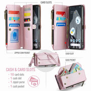 For Google Pixel 8 Pro CaseMe C36 Card Slots Zipper Wallet RFID Anti-theft Leather Phone Case(Pink)