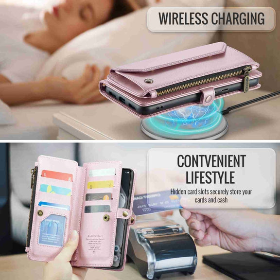For Google Pixel 8 Pro CaseMe C36 Card Slots Zipper Wallet RFID Anti-theft Leather Phone Case(Pink)