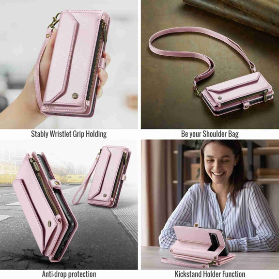 For Google Pixel 8 Pro CaseMe C36 Card Slots Zipper Wallet RFID Anti-theft Leather Phone Case(Pink)
