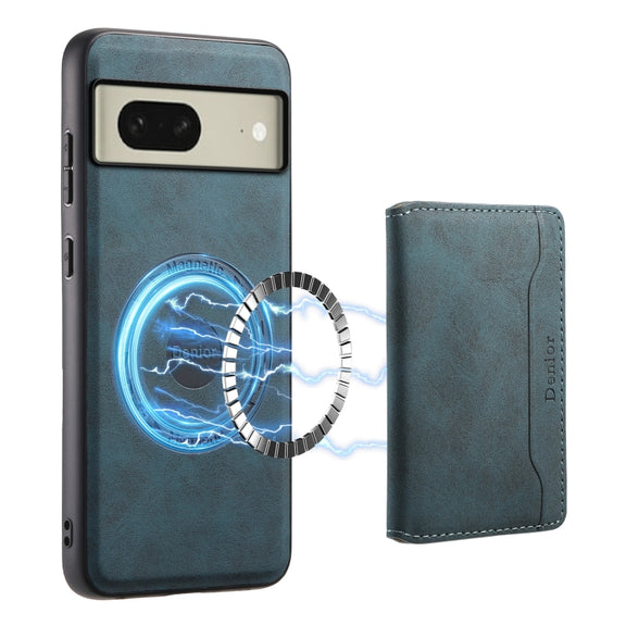 For Google Pixel 8 Denior D13 Retro Texture Leather MagSafe Card Bag Phone Case(Blue)