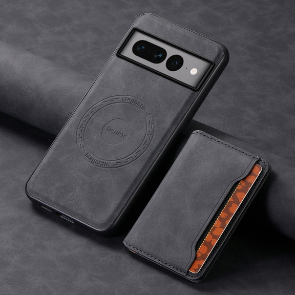 For Google Pixel 7 Pro 5G Denior D13 Retro Texture Leather MagSafe Card Bag Phone Case(Black)