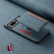 For Google Pixel 7 Pro 5G Denior D13 Retro Texture Leather MagSafe Card Bag Phone Case(Blue)