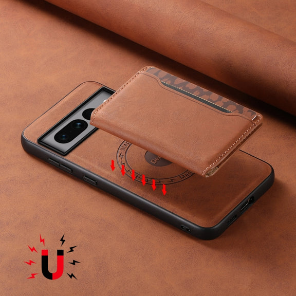 For Google Pixel 7 Pro 5G Denior D13 Retro Texture Leather MagSafe Card Bag Phone Case(Brown)