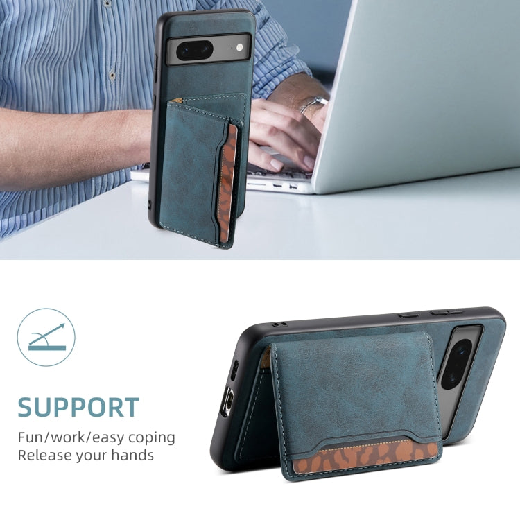 For Google Pixel 7 5G Denior D13 Retro Texture Leather MagSafe Card Bag Phone Case(Blue)