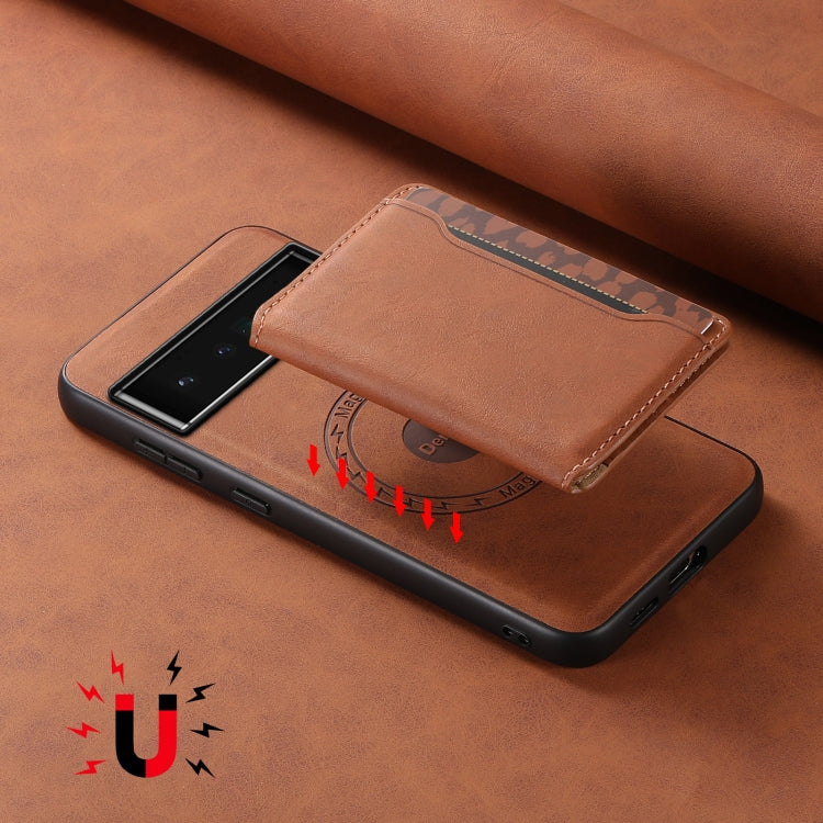 For Google Pixel 6 Pro Denior D13 Retro Texture Leather MagSafe Card Bag Phone Case(Brown)