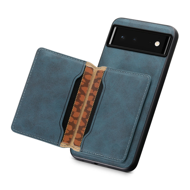 For Google Pixel 6 Denior D13 Retro Texture Leather MagSafe Card Bag Phone Case(Blue) - Google Cases by Denior | Online Shopping South Africa | PMC TechLife | Buy Now Pay Later Mobicred