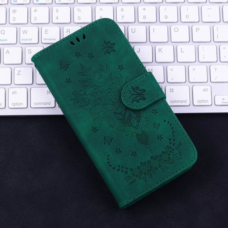 For iPhone 16e Butterfly Rose Embossed Leather Phone Case(Green) - iPhone 16e Cases by PMC TechLife | Online Shopping South Africa | PMC TechLife | Buy Now Pay Later Mobicred