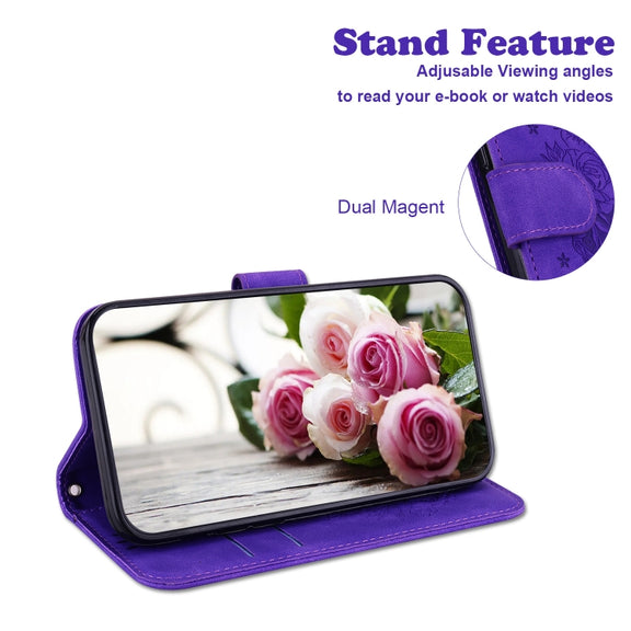 For iPhone 16e Butterfly Rose Embossed Leather Phone Case(Purple)