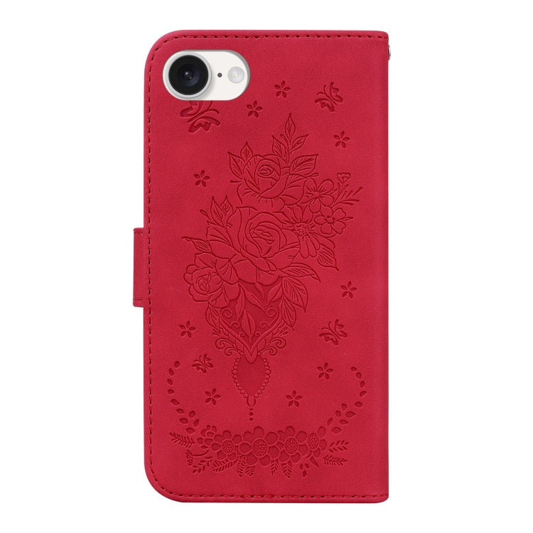 For iPhone 16e Butterfly Rose Embossed Leather Phone Case(Red) - iPhone 16e Cases by PMC TechLife | Online Shopping South Africa | PMC TechLife | Buy Now Pay Later Mobicred