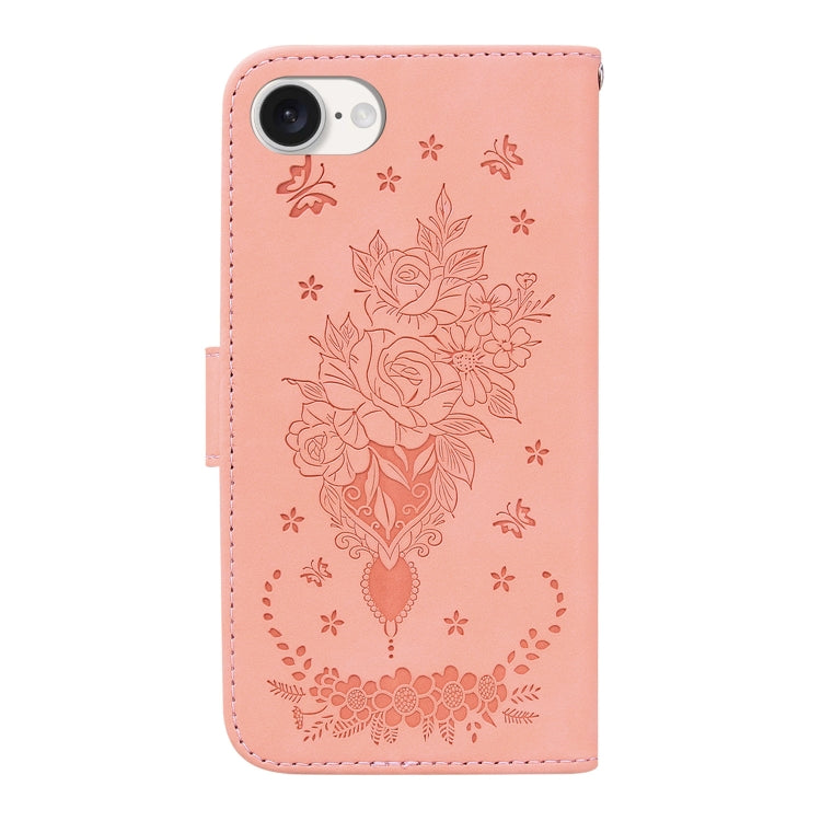 For iPhone 16e Butterfly Rose Embossed Leather Phone Case(Pink) - iPhone 16e Cases by PMC TechLife | Online Shopping South Africa | PMC TechLife | Buy Now Pay Later Mobicred