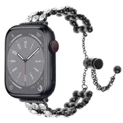 For Apple Watch SE 2023 44mm Rhinestone Metal Bracelet Watch Band(Black)