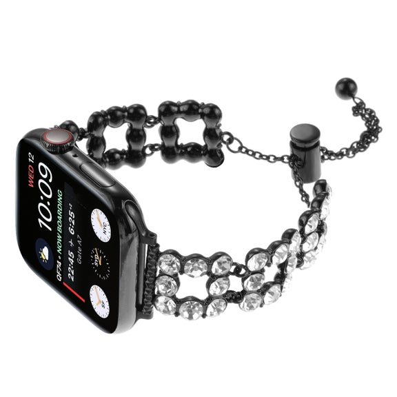 For Apple Watch SE 2023 44mm Rhinestone Metal Bracelet Watch Band(Black)