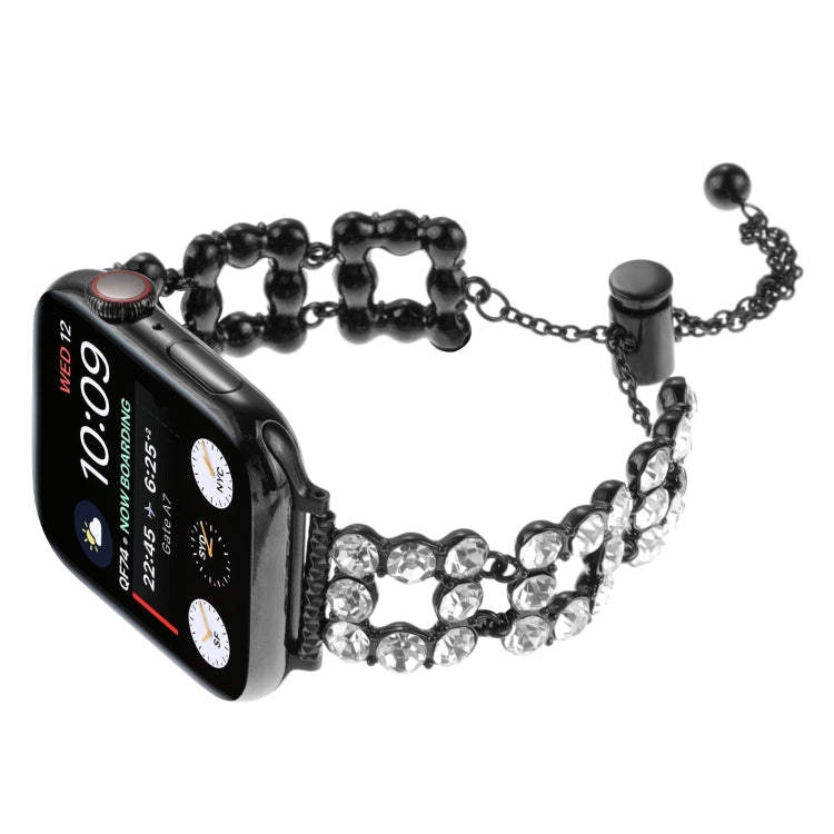 For Apple Watch SE 2023 44mm Rhinestone Metal Bracelet Watch Band(Black)
