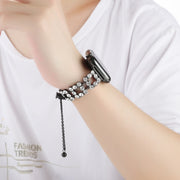 For Apple Watch SE 2023 44mm Rhinestone Metal Bracelet Watch Band(Black)