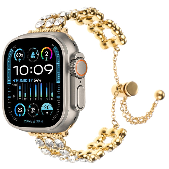For Apple Watch Ultra 2 49mm Rhinestone Metal Bracelet Watch Band(Gold)