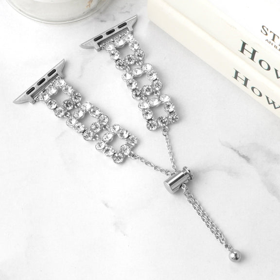 For Apple Watch Series 9 41mm Rhinestone Metal Bracelet Watch Band(Silver)