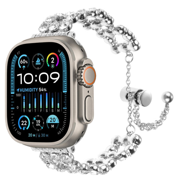 For Apple Watch Ultra 49mm Rhinestone Metal Bracelet Watch Band(Silver)