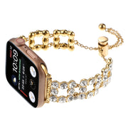 For Apple Watch Series 7 45mm Rhinestone Metal Bracelet Watch Band(Gold)