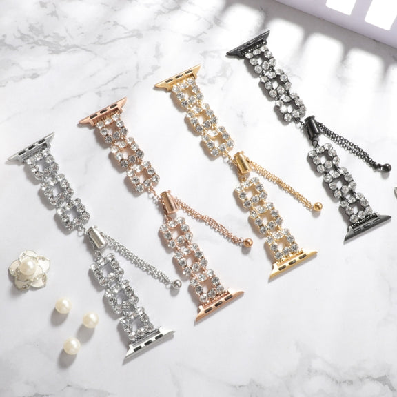 For Apple Watch Series 2 42mm Rhinestone Metal Bracelet Watch Band(Gold)