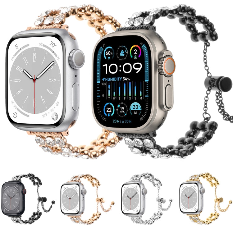 For Apple Watch Ultra 2 49mm Rhinestone Metal Bracelet Watch Band(Rose Gold)