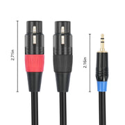 TC195BUXK107RE 3.5mm Male to Dual XLR 3pin Female Audio Cable, Length:2m(Black)