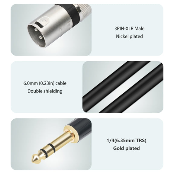 TC145BK55 6.35mm 1/4 TRS Male to XLR 3pin Male Microphone Cable, Length:10m(Black)