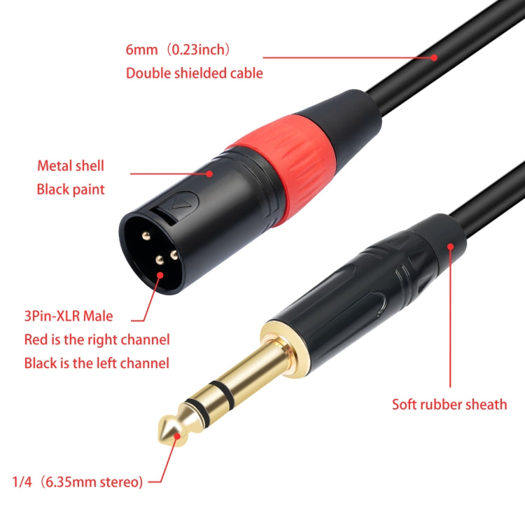 TC145YXK108RE-10 6.35mm 1/4 TRS Male to Dual XLR Male Audio Cable, Length:2m(Black) - free shipping - PMC TechLife - Order now!