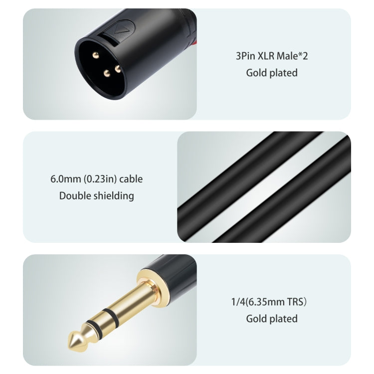TC145YXK108RE-10 6.35mm 1/4 TRS Male to Dual XLR Male Audio Cable, Length:3m(Black) - Microphone Audio Cable & Connector by PMC TechLife | Online Shopping South Africa | PMC TechLife | Buy Now Pay Later Mobicred