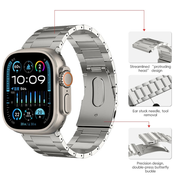 For Apple Watch Ultra 2 49mm PG63 Three-Bead Protrusion Titanium Metal Watch Band(Silver)