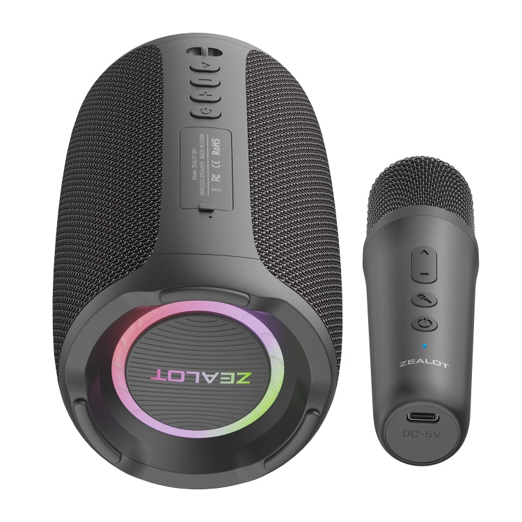Zealot S61M RGB Rhythmic Light Karaoke Wireless Speaker, Style:Single Mic(Black)
