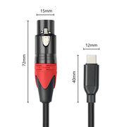 TY03RE Type-C Male to XLR Female Audio Cable for Dynamic Microphone, Length:3m(Black)