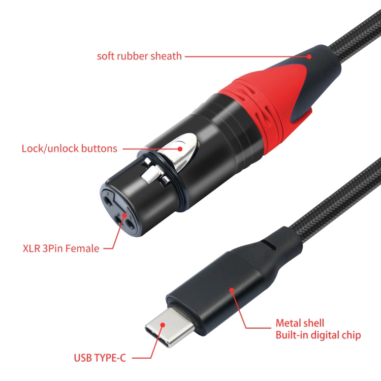 TY03RE Type-C Male to XLR Female Audio Cable for Dynamic Microphone, Length:3m(Black) - Microphone Audio Cable & Connector by PMC TechLife | Online Shopping South Africa | PMC TechLife | Buy Now Pay Later Mobicred