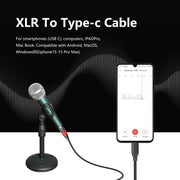 TY03RE Type-C Male to XLR Female Audio Cable for Dynamic Microphone, Length:3m(Black)