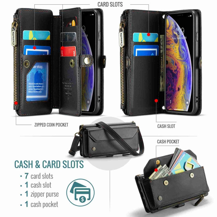 For iPhone XS / X CaseMe C36 Card Slots Zipper Wallet RFID Anti-theft Leather Phone Case(Black)