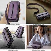For iPhone XS / X CaseMe C36 Card Slots Zipper Wallet RFID Anti-theft Leather Phone Case(Purple)