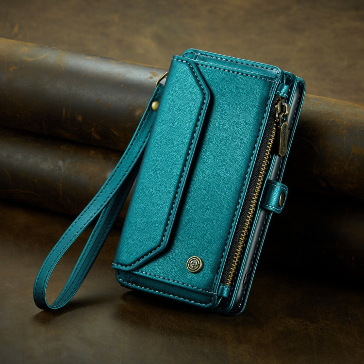 For iPhone XS / X CaseMe C36 Card Slots Zipper Wallet RFID Anti-theft Leather Phone Case(Blue-green)