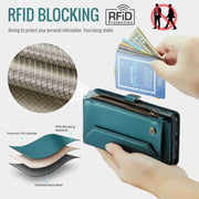 For iPhone XS / X CaseMe C36 Card Slots Zipper Wallet RFID Anti-theft Leather Phone Case(Blue-green)