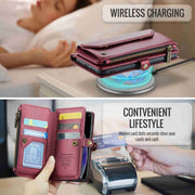 For iPhone XS / X CaseMe C36 Card Slots Zipper Wallet RFID Anti-theft Leather Phone Case(Wine Red)