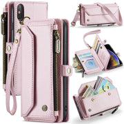 For iPhone XS / X CaseMe C36 Card Slots Zipper Wallet RFID Anti-theft Leather Phone Case(Pink)