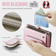 For iPhone XS / X CaseMe C36 Card Slots Zipper Wallet RFID Anti-theft Leather Phone Case(Pink)