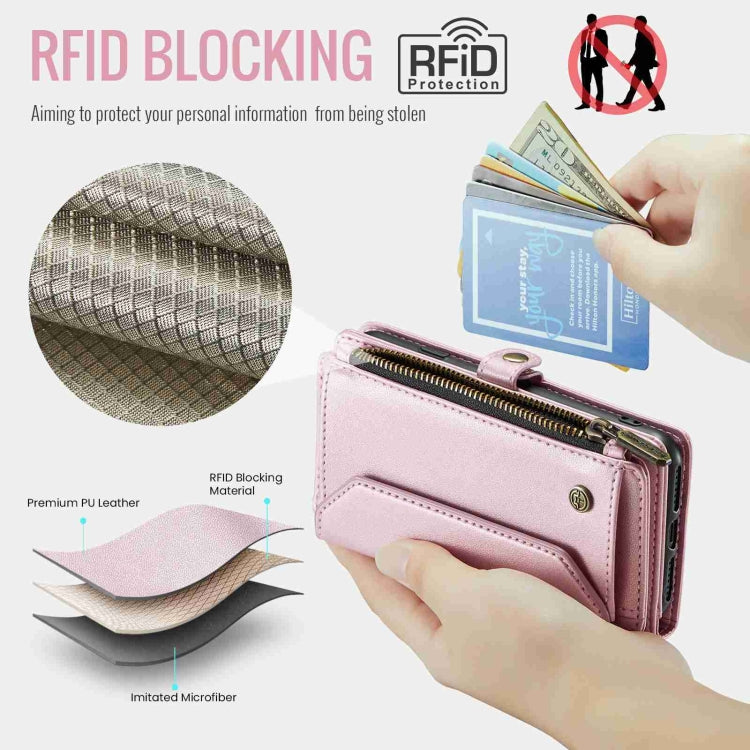 For iPhone XS / X CaseMe C36 Card Slots Zipper Wallet RFID Anti-theft Leather Phone Case(Pink)