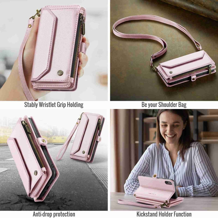 For iPhone XS / X CaseMe C36 Card Slots Zipper Wallet RFID Anti-theft Leather Phone Case(Pink)