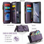 For iPhone XR CaseMe C36 Card Slots Zipper Wallet RFID Anti-theft Leather Phone Case(Purple)