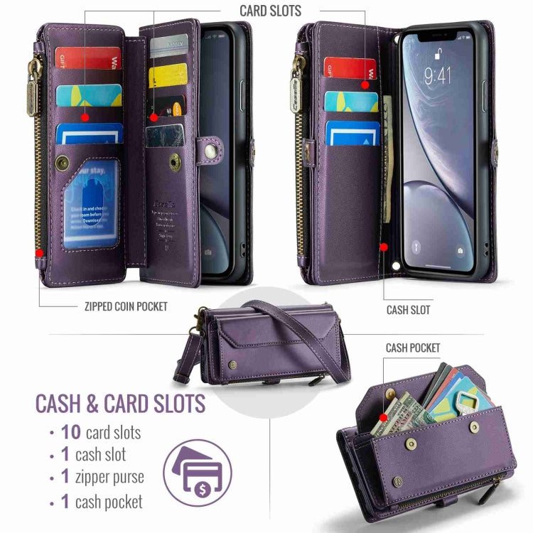 For iPhone XR CaseMe C36 Card Slots Zipper Wallet RFID Anti-theft Leather Phone Case(Purple)