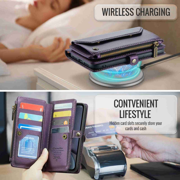 For iPhone XR CaseMe C36 Card Slots Zipper Wallet RFID Anti-theft Leather Phone Case(Purple)