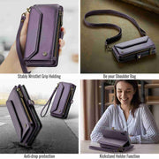 For iPhone XR CaseMe C36 Card Slots Zipper Wallet RFID Anti-theft Leather Phone Case(Purple)
