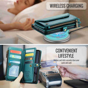 For iPhone XR CaseMe C36 Card Slots Zipper Wallet RFID Anti-theft Leather Phone Case(Blue-green)