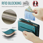 For iPhone XR CaseMe C36 Card Slots Zipper Wallet RFID Anti-theft Leather Phone Case(Blue-green)
