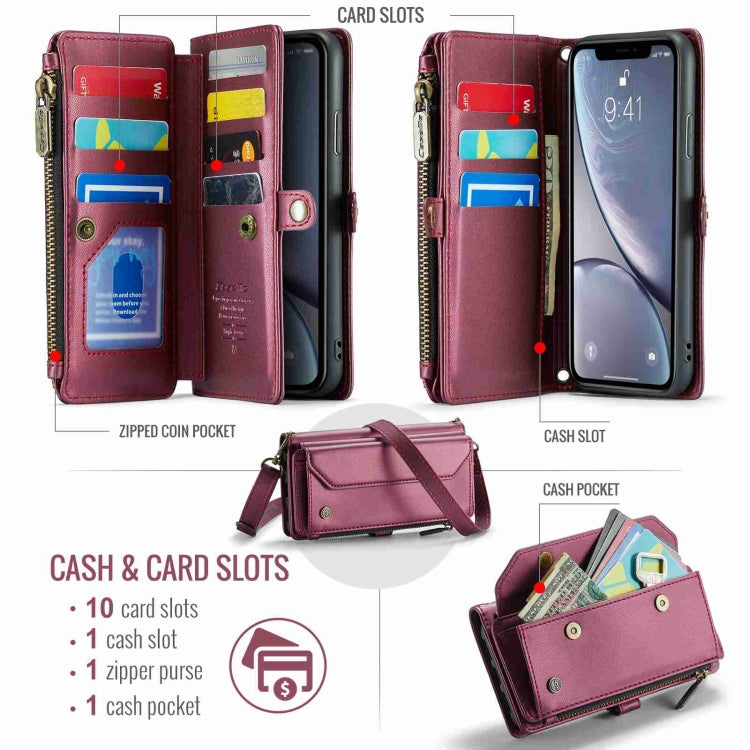 For iPhone XR CaseMe C36 Card Slots Zipper Wallet RFID Anti-theft Leather Phone Case(Wine Red) - free shipping - PMC Jewellery - Order now!